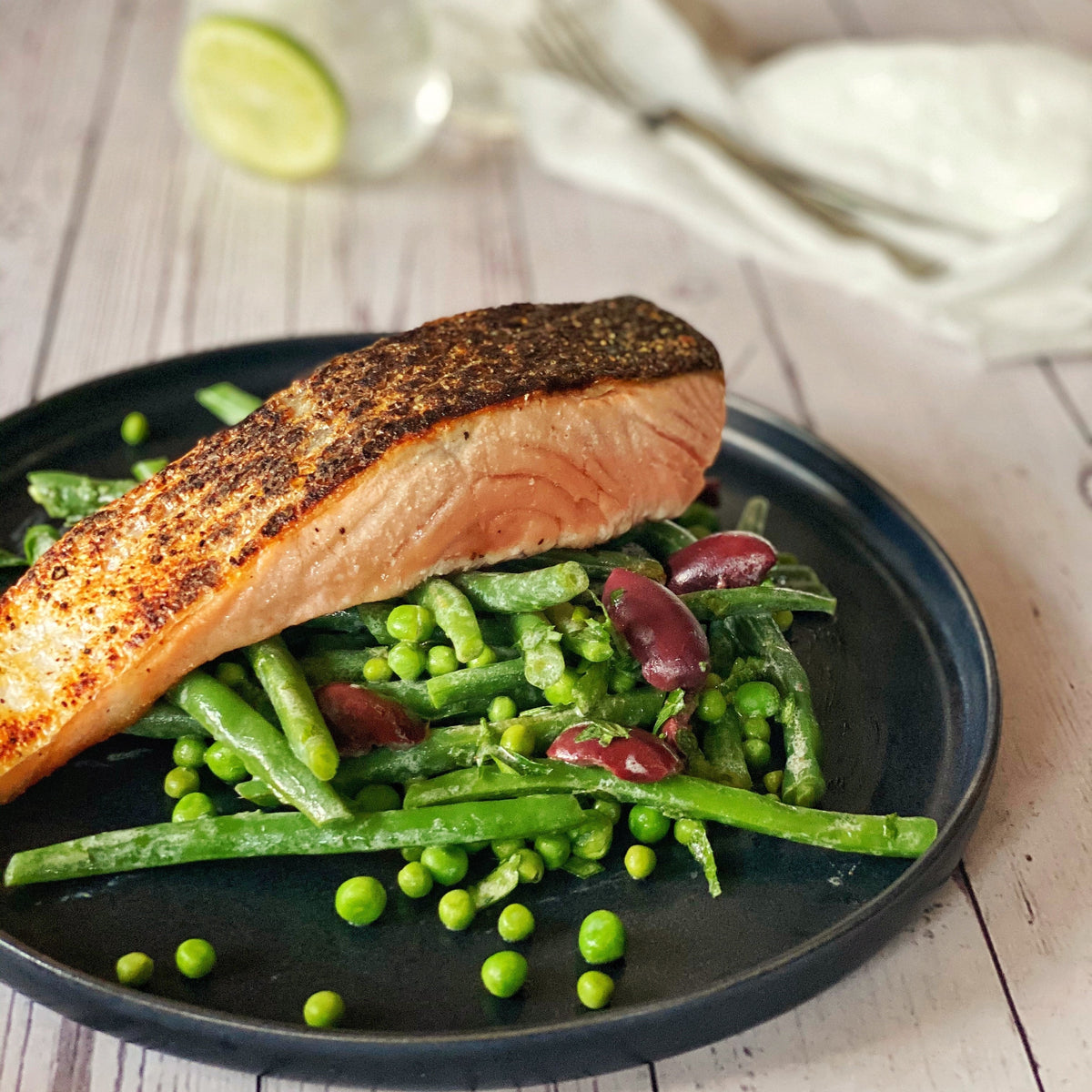 Crispy Skin Salmon with Bean & Pea Salad